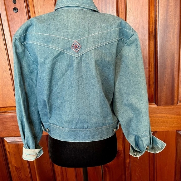 VTG 1990s SK Wear Beaded Embroidered Denim Jacket Button Up Boho Western Size 12 - Picture 4 of 9